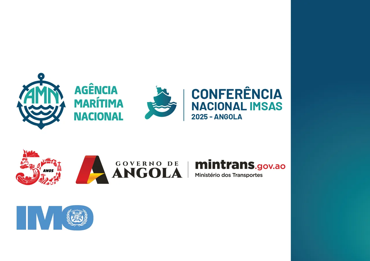A composição dos selos institucionais: AMN, Conferência, 50 anos, Governo de Angola e OMI.