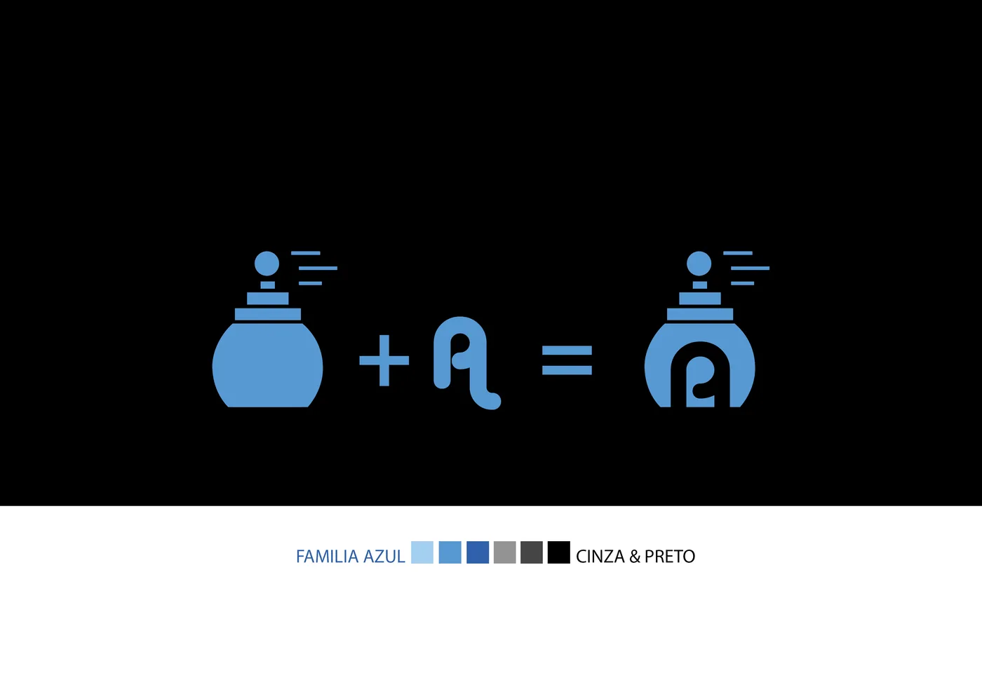 A construção do símbolo: frasco de perfume mais a letra A.