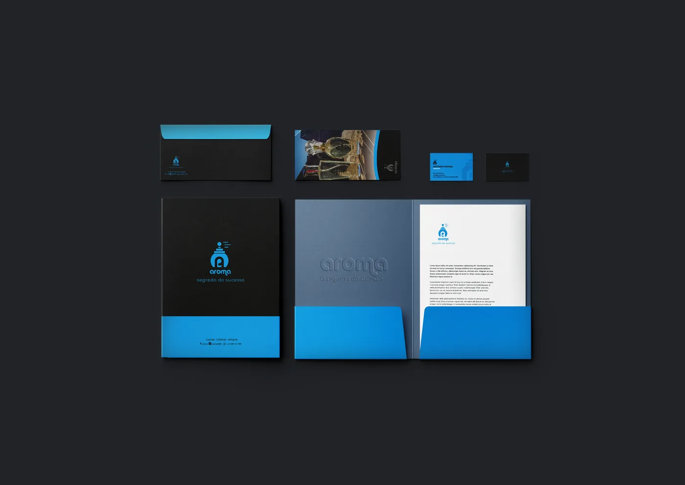 Papelaria da Aroma: cartões, pastas e envelopes.