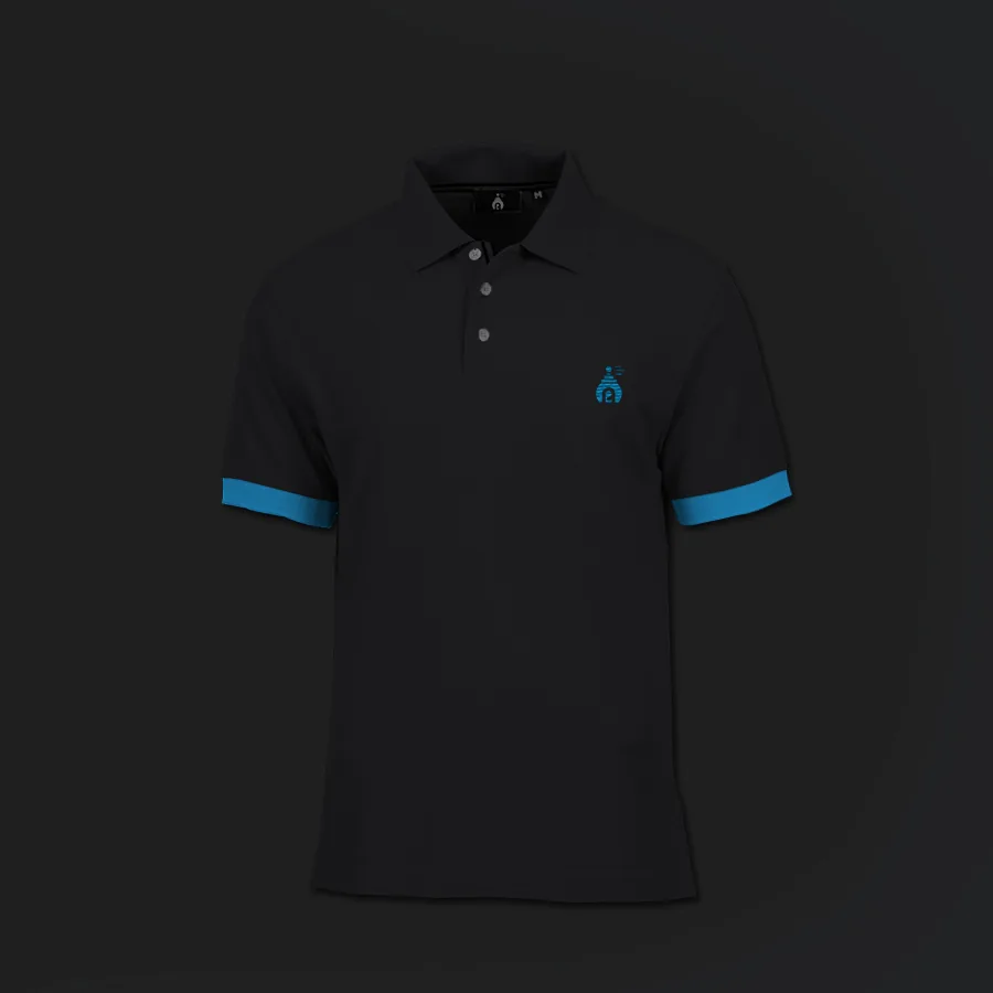 Polo de equipa Aroma, preto com o símbolo bordado.
