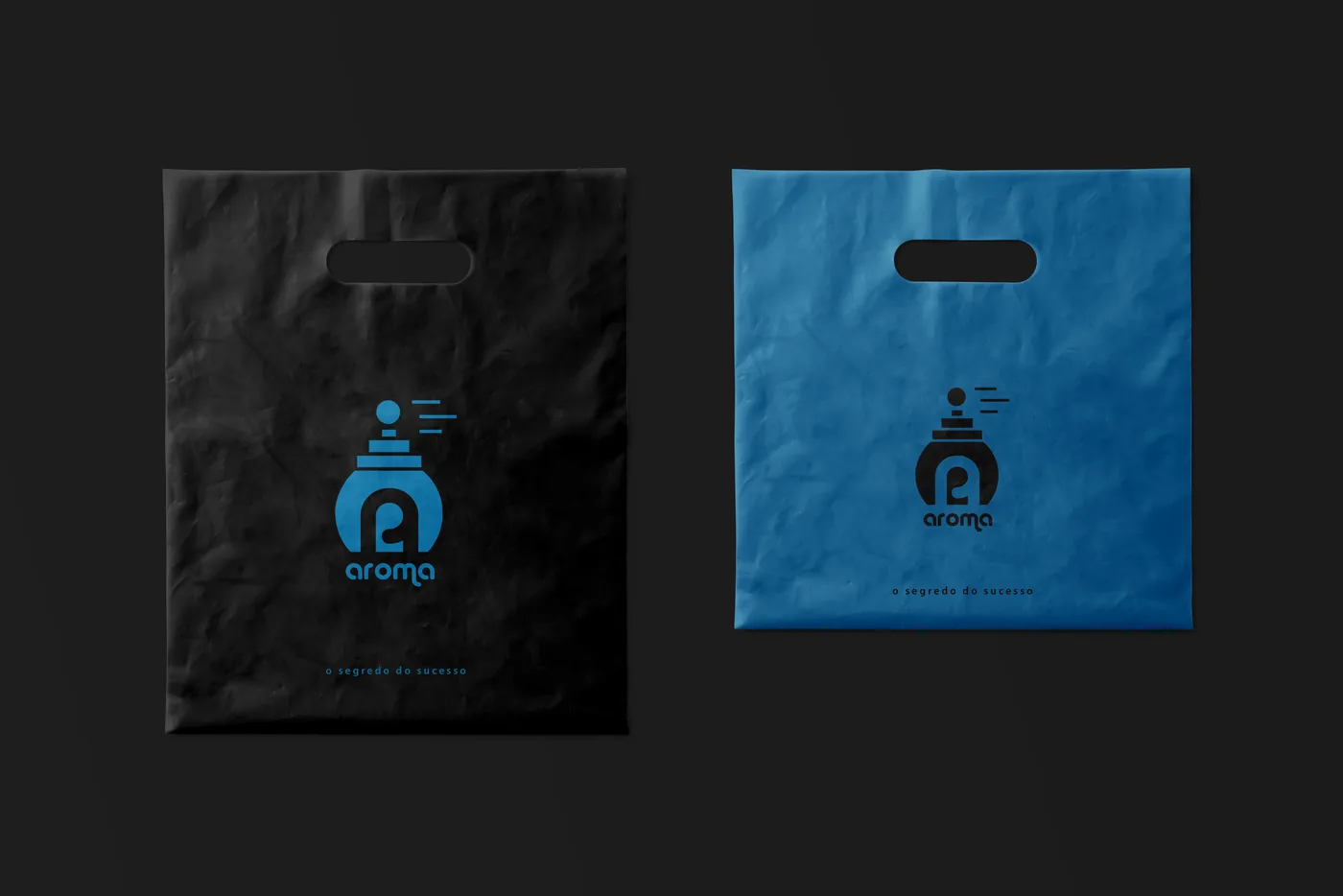 Sacos de compra Aroma, em preto e azul.