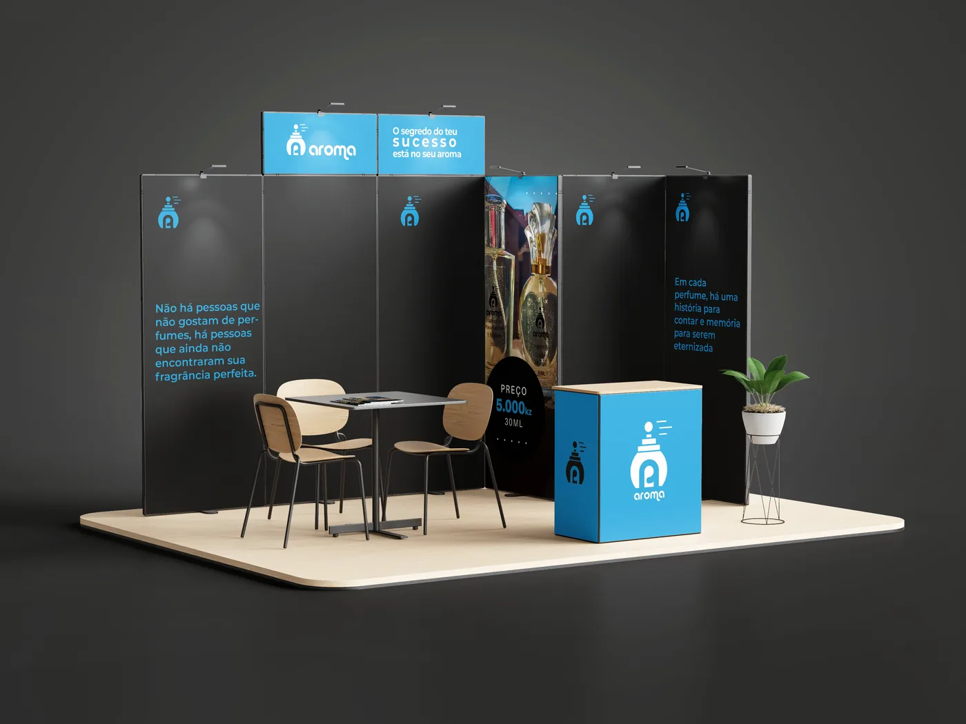 Projecto de stand Aroma para feira ou centro comercial.