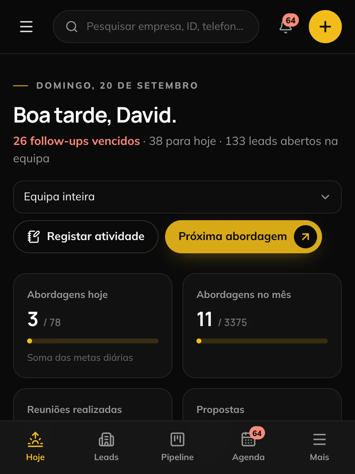O separador «Hoje» no telemóvel.