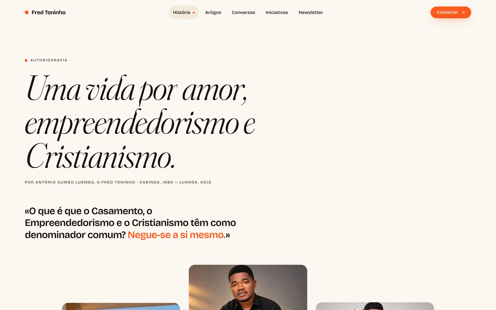 O topo da página «A Minha História», com o título em letras grandes.
