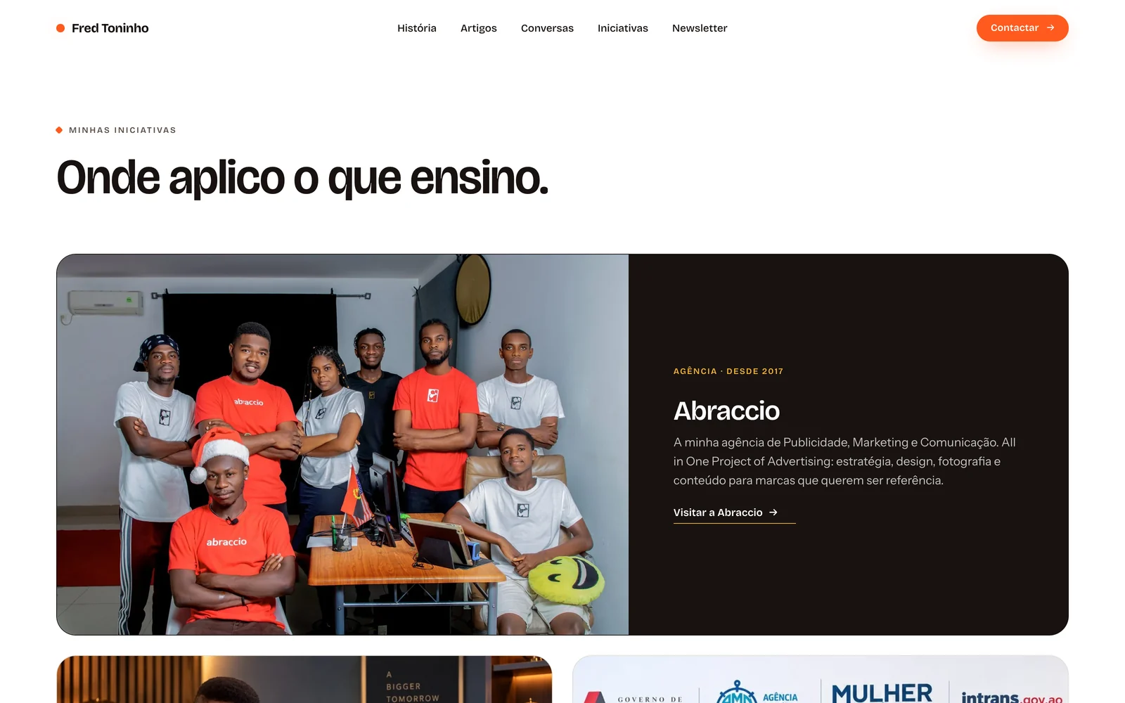 A secção «Iniciativas» da página inicial.