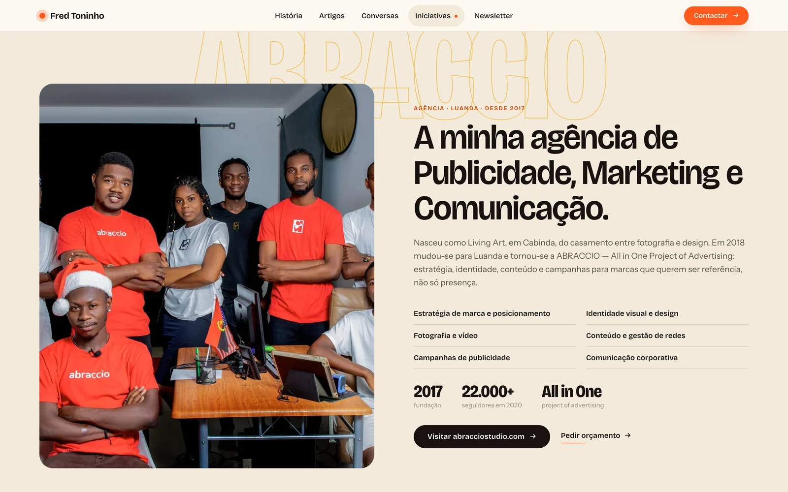A página de iniciativas, com o bloco dedicado à Abraccio.
