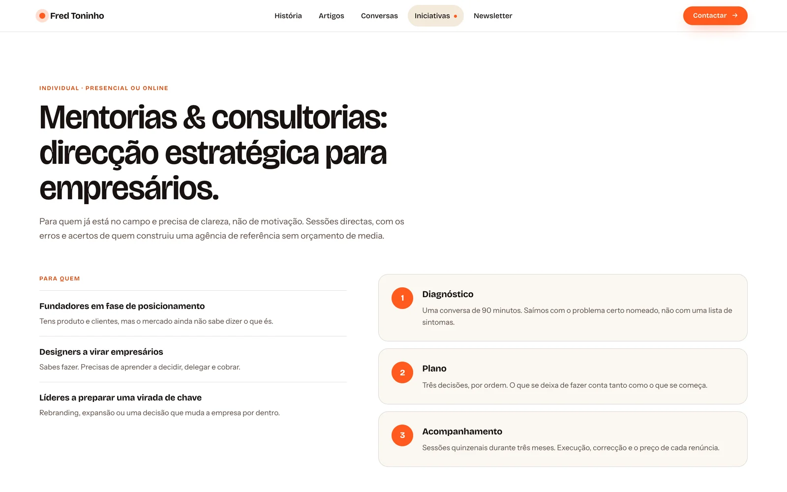O bloco das mentorias e consultorias, com os formatos.