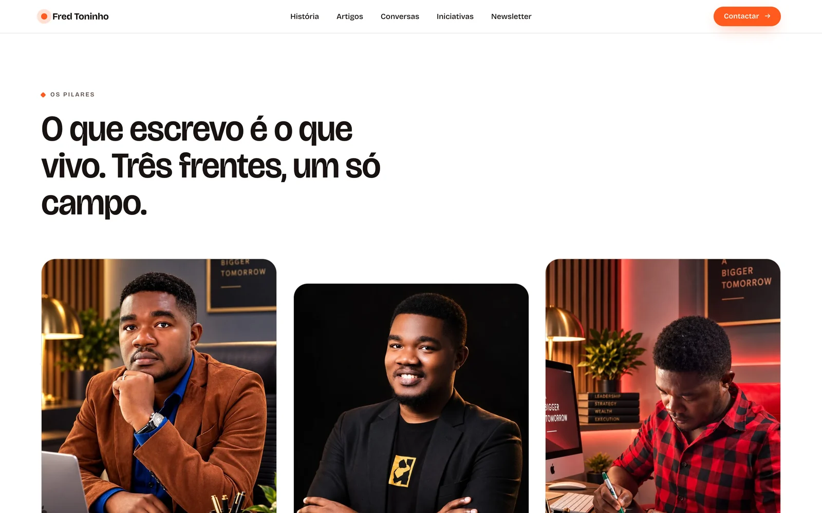 Os três pilares do conteúdo, em cartões numerados.