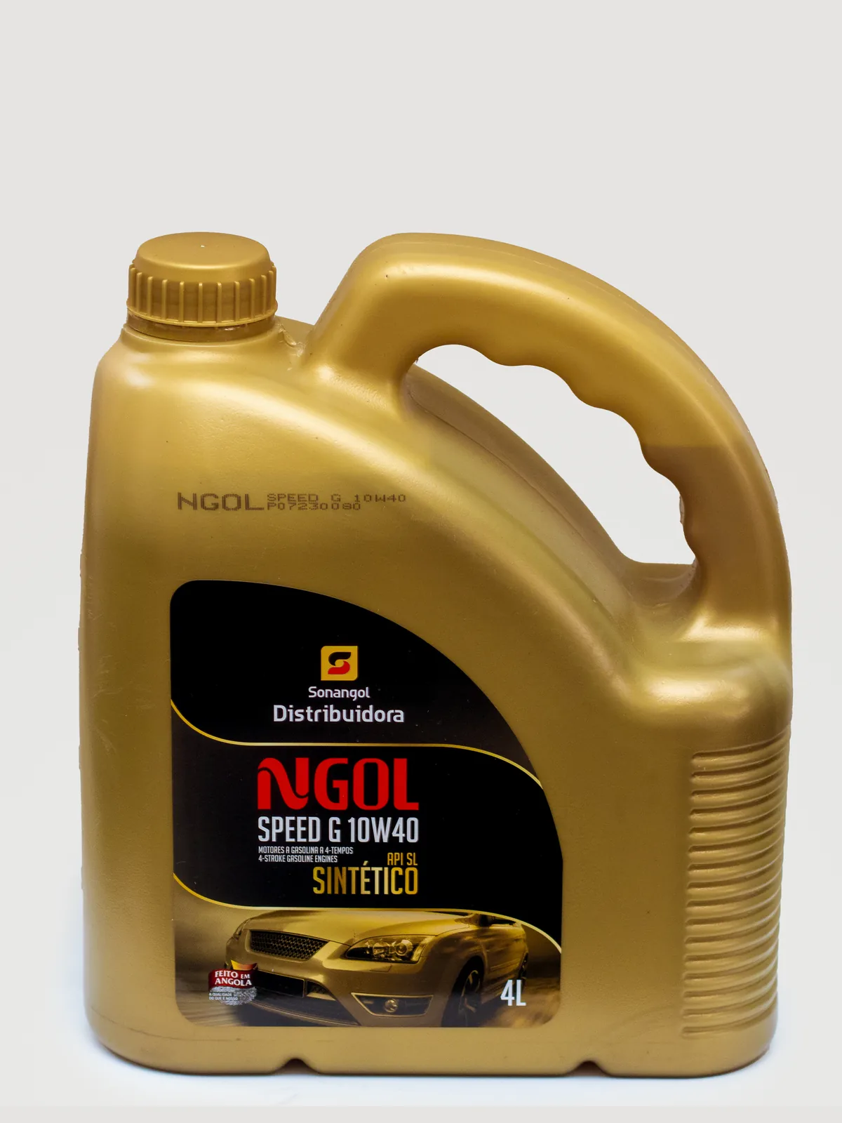 Embalagem de 4 litros do NGOL Speed G 10W40 Sintético, sobre fundo claro.